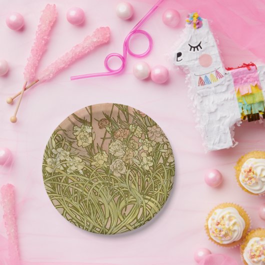 アールヌーボーアルフォンスミュシャフローラカーネーション花 ペーパープレート (パーティー)