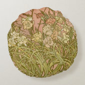 アールヌーボーアルフォンスミュシャフローラカーネーション花 ラウンドクッション (裏面)