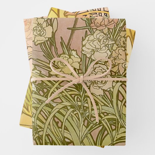 アールヌーボーアルフォンスミュシャフローラカーネーション花 ラッピングペーパーシート (インサイチュ)