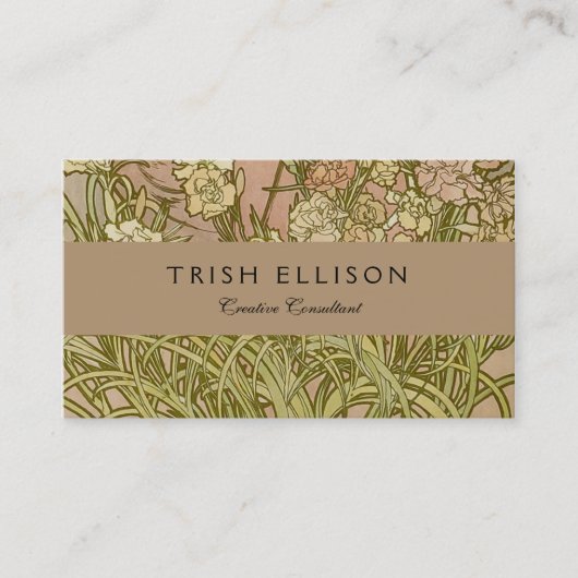 アールヌーボーアルフォンスミュシャフローラカーネーション花 名刺 (正面)