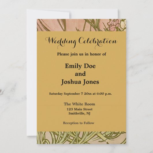 アールヌーボーアルフォンスミュシャフローラカーネーション花 招待状 (正面)