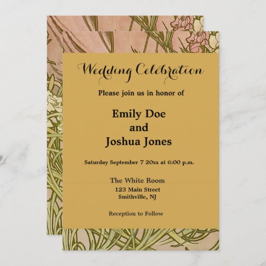 アールヌーボーアルフォンスミュシャフローラカーネーション花 招待状 (正面/裏面)