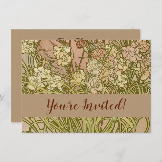 アールヌーボーアルフォンスミュシャフローラカーネーション花 招待状 (正面/裏面)