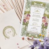 アールヌーボーアルフォンスミュシャマウヴダスティバラ 箔招待状