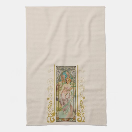 アールヌーボーアルフォンスミュシャモーニングアウェイクニング キッチンタオル (縦)