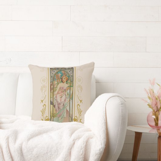 アールヌーボーアルフォンスミュシャモーニングアウェイクニング クッション (ソファ)