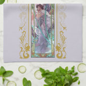 アールヌーボーアルフォンスミュシャ夕べ熟考 キッチンタオル (折り畳み)