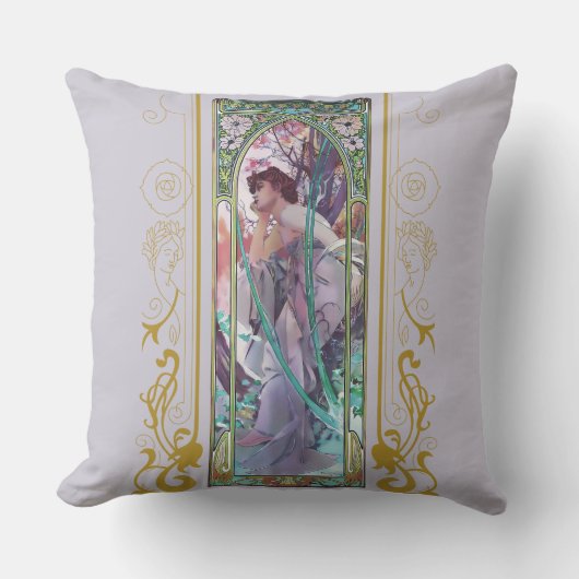 アールヌーボーアルフォンスミュシャ夕べ熟考 クッション (正面)