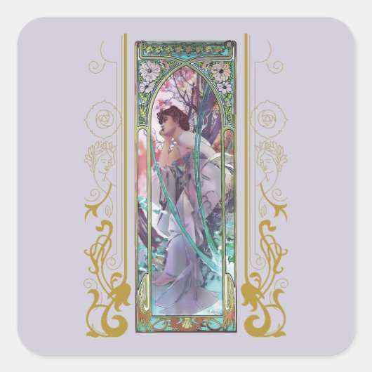 アールヌーボーアルフォンスミュシャ夕べ熟考 スクエアシール (正面)