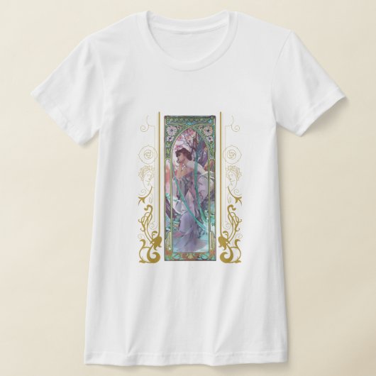 アールヌーボーアルフォンスミュシャ夕べ熟考 Tシャツ (レイダウン)