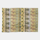 アールヌーボーアルフォンスミュシャ暗い赤紫色ひまわり花 キッチンタオル (横)