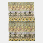 アールヌーボーアルフォンスミュシャ暗い赤紫色ひまわり花 キッチンタオル (縦)