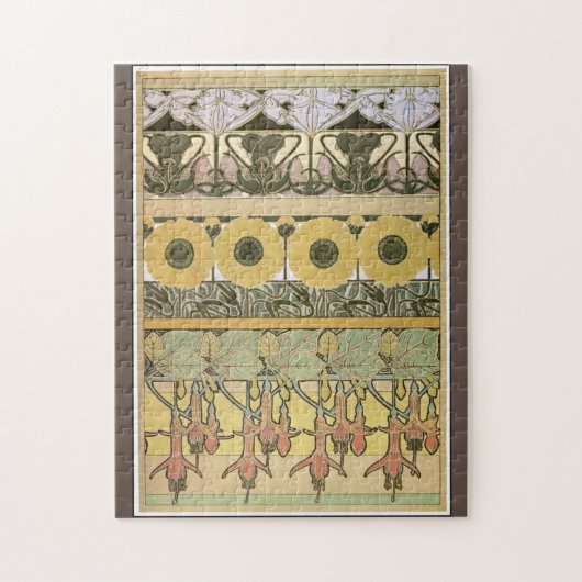 アールヌーボーアルフォンスミュシャ暗い赤紫色ひまわり花 ジグソーパズル (縦)