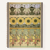 アールヌーボーアルフォンスミュシャ暗い赤紫色ひまわり花 ノートブック (正面)