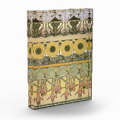 アールヌーボーアルフォンスミュシャ暗い赤紫色ひまわり花 フォトブロック (左)