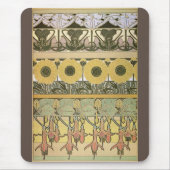 アールヌーボーアルフォンスミュシャ暗い赤紫色ひまわり花 マウスパッド (正面)