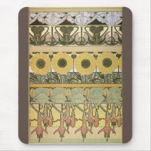 アールヌーボーアルフォンスミュシャ暗い赤紫色ひまわり花