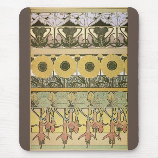 アールヌーボーアルフォンスミュシャ暗い赤紫色ひまわり花 マウスパッド (正面)