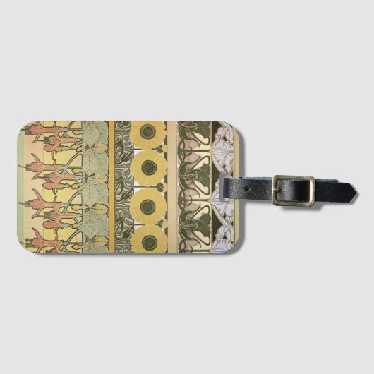 アールヌーボーアルフォンスミュシャ暗い赤紫色ひまわり花 ラゲッジタグ (正面横)