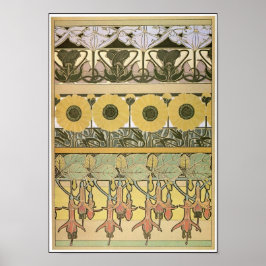 アールヌーボーアルフォンスミュシャ暗い赤紫色花 ポスター