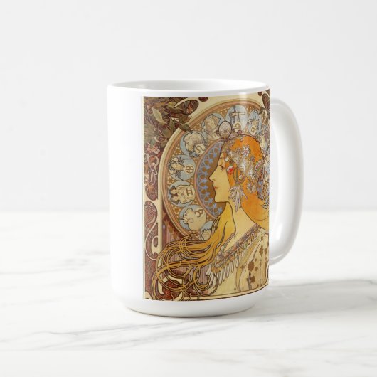 アールヌーボーアルフォンス島のミュシャの(占星術の)十二宮図のマグ コーヒーマグカップ (正面右)
