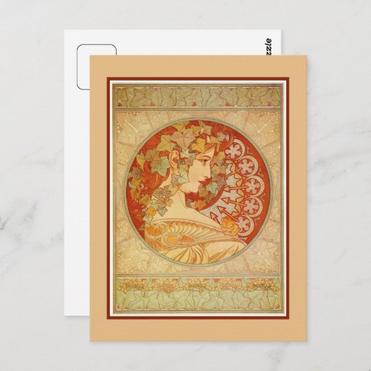 アールヌーボーアルフォンズミュシャ、モデル・アイビー ポストカード (正面/裏面)