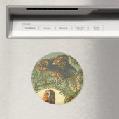 アールヌーボーアントンセデルフクロウ茶色の緑の黄色 マグネット (インサイチュ (食洗機))