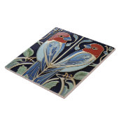 アールヌーボーアールデコ鳥 – 赤い青のオウム タイル (側面)