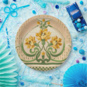 アールヌーボーイエローフラワーブークセメダリオン ペーパープレート (パーティー)