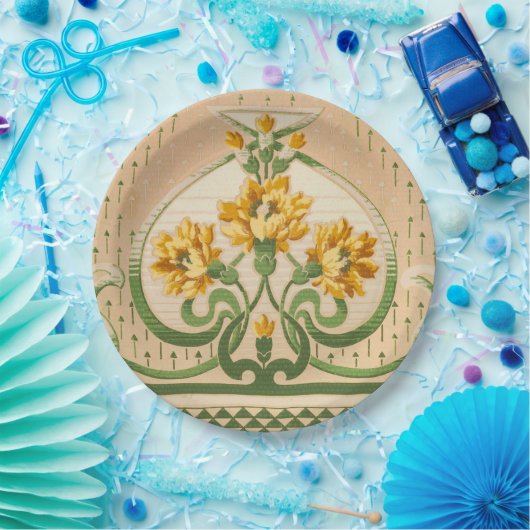 アールヌーボーイエローフラワーブークセメダリオン ペーパープレート (パーティー)