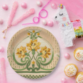 アールヌーボーイエローフラワーブークセメダリオン ペーパープレート (パーティー)