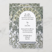 アールヌーボーイエローフローラ縁どバイアルフォンスミュシャ 招待状 (正面/裏面)