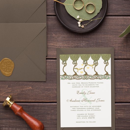 アールヌーボーイエローヴィンテージラブ結婚バード 招待状