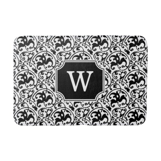 アールヌーボーイカット – 白と黒 バスマット (正面)