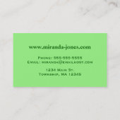 アールヌーボーイチゴと葉、ライムグリーン 名刺 (裏面)