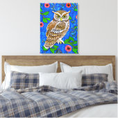 アールヌーボーインスパイアオバルトブルーのブラウン キャンバスプリント (インサイチュ (寝室))