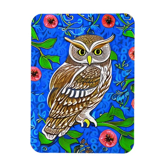 アールヌーボーインスパイアオバルトブルーのブラウン マグネット (縦)