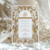 アールヌーボーイ結婚スラーム金ゴールド花模様 招待状