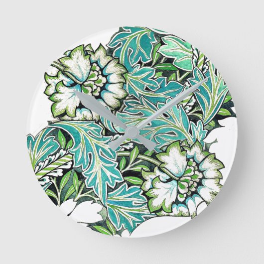 アールヌーボーウィリアム・モリスフローライラストレーション ラウンド壁時計 (正面)