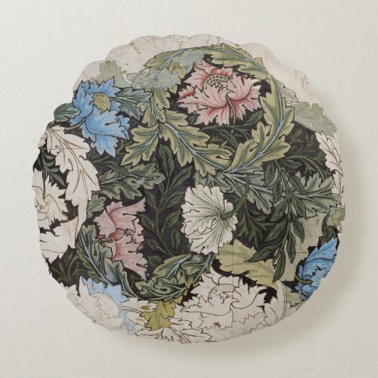 アールヌーボーウィリアム・モリス花柄スケッチ ラウンドクッション (正面)