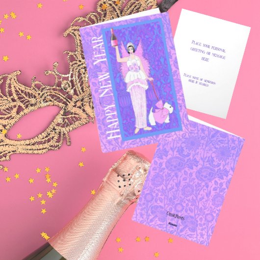 アールヌーボーウェスティードッグピンクパープル年賀状 サンキューカード