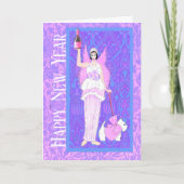 アールヌーボーウェスティードッグピンクパープル年賀状 サンキューカード (正面)