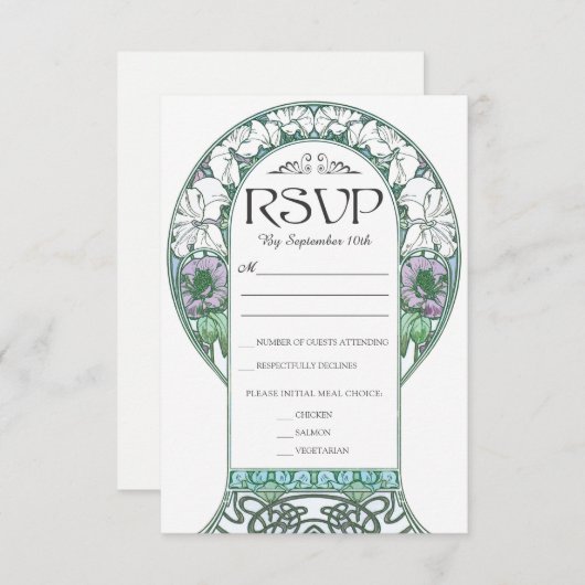 アールヌーボーウェーカラフルディングRSVPカード(Set #2) 出欠カード (正面/裏面)