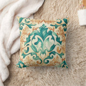 アールヌーボーウォーターカラーグリーンとオレンジ クッション (ブランケット)