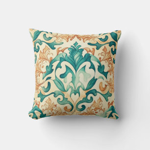 アールヌーボーウォーターカラーグリーンとオレンジ クッション