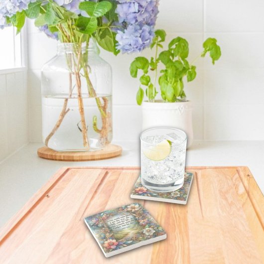 アールヌーボーウッドランドフローラジョン14:6聖なる書物、 経典 ストーンコースター