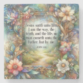 アールヌーボーウッドランドフローラジョン14:6聖なる書物、 経典 ストーンコースター (正面)