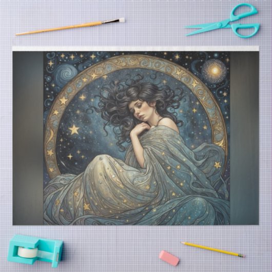 アールヌーボーウーマンインザスターズデコパージュ紙 薄葉紙 (クラフト)