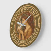 アールヌーボーウーマンコーヒーカフェ ラージ壁時計 (傾斜)