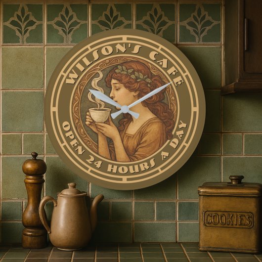 アールヌーボーウーマンコーヒーカフェ ラージ壁時計